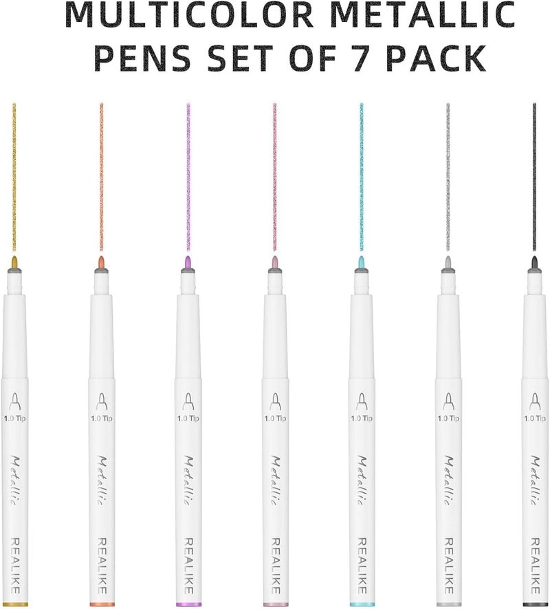 REALIKE Metallic Pens for Cricut Maker 3/Maker 4/Maker/Explore 3/4/Air 2/Air, Multicolor Marker Pens Set of 7 Pack Drawing Coloring Pens Compatible with Cricut Machine (1.0 Tip) - Image 3